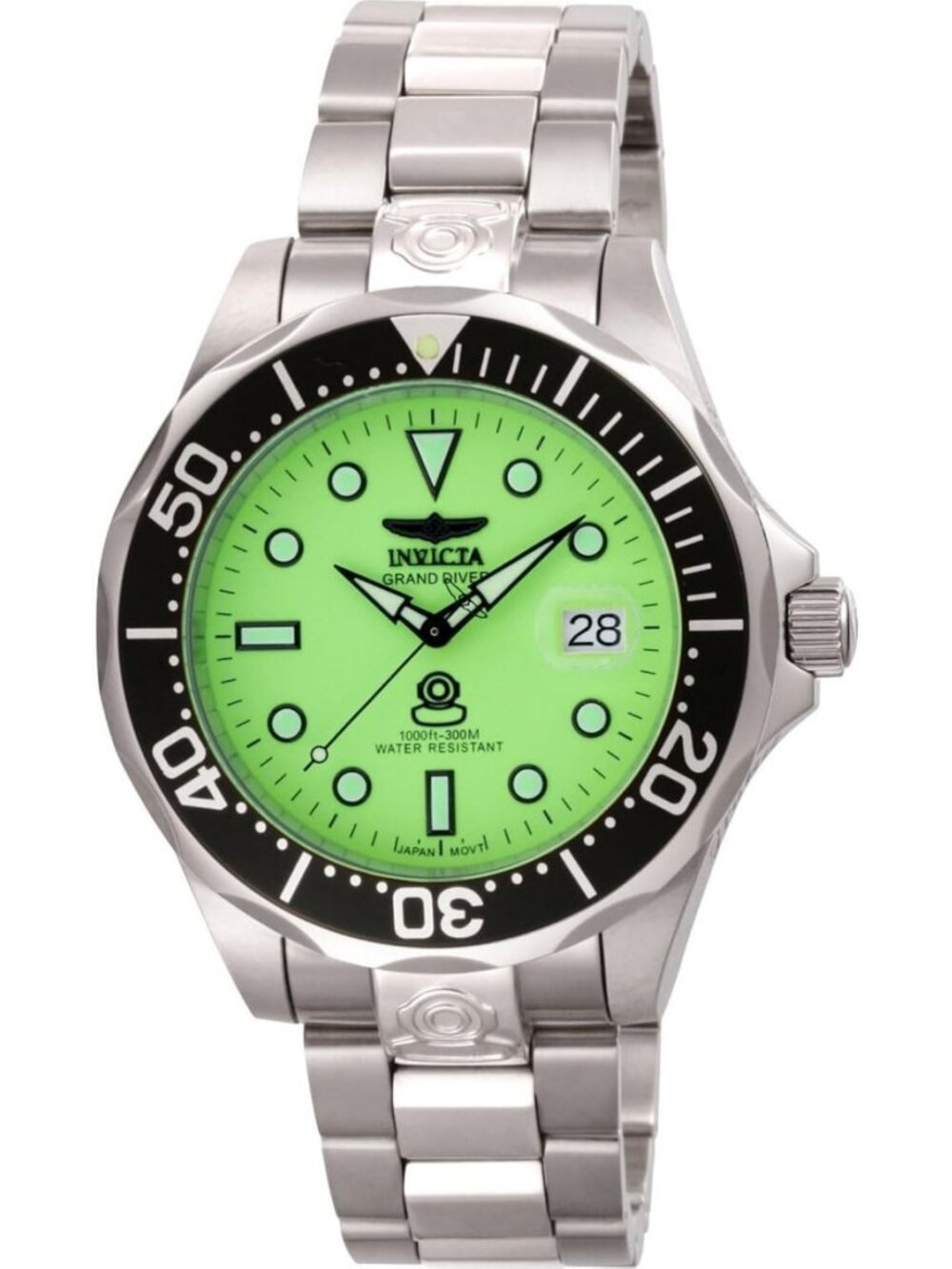 Men's Pro Diver Automatic Watch - Green Dial, Stainless Steel, Water Resistant